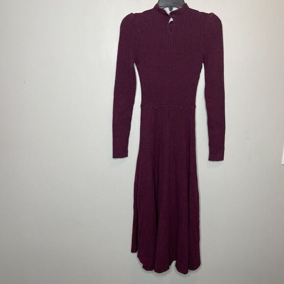 PAMELA LOVE Midi Sweater Dress Women Medium Maroon Long Sleeve A-Line Knit - Picture 8 of 15